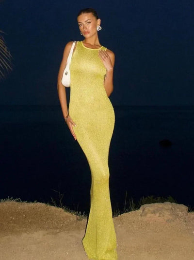 NOMI™ - Abito lungo con paillettes glitterate e vestibilità aderente