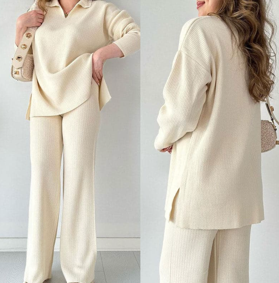NOMI™ - Completo casual in maglia con scollo a V e spacchi laterali
