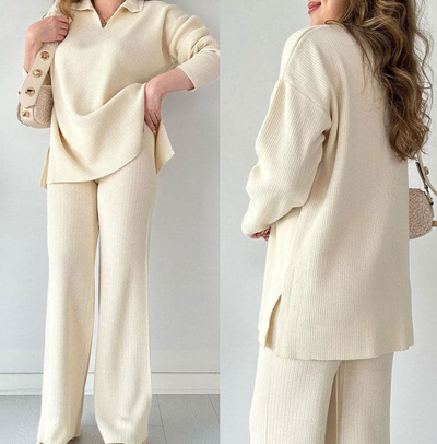 NOMI™ - Completo casual in maglia con scollo a V e spacchi laterali