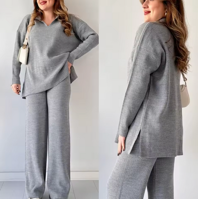 NOMI™ - Completo casual in maglia con scollo a V e spacchi laterali