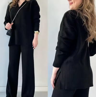 NOMI™ - Completo casual in maglia con scollo a V e spacchi laterali