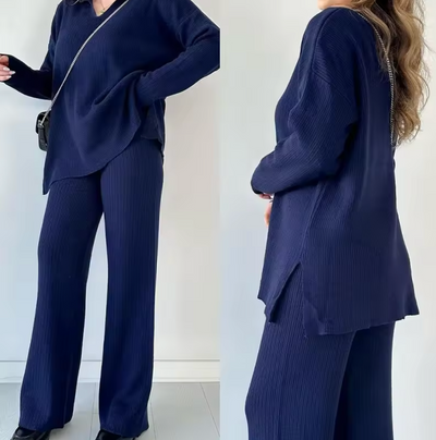 NOMI™ - Completo casual in maglia con scollo a V e spacchi laterali