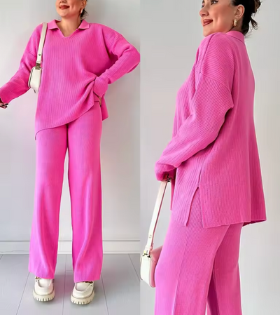 NOMI™ - Completo casual in maglia con scollo a V e spacchi laterali